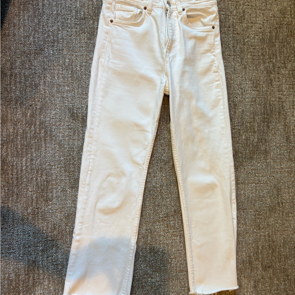 Zara White Straight Leg Jeans with Crisp Denim